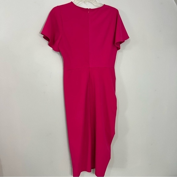Rachel Roy pink midi dress flutter sleeve fitted bodycon fuchsia dress barbie - Picture 9 of 10